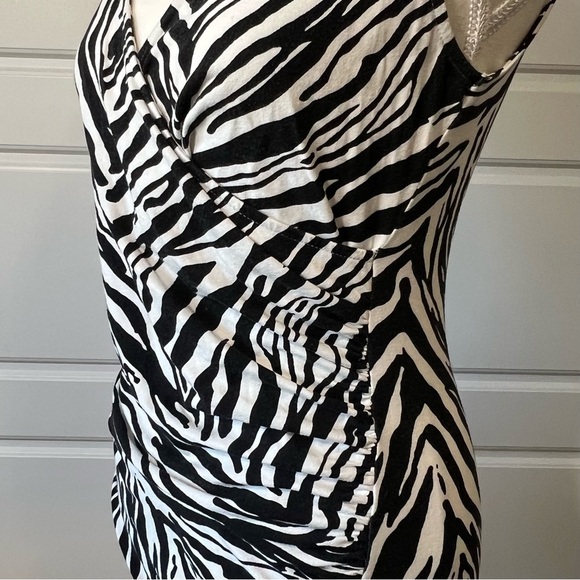 Express‎ Zebra Print Sleeveless Dress Ruched Bodycon Mini Dress Animal Print Med - Picture 3 of 5